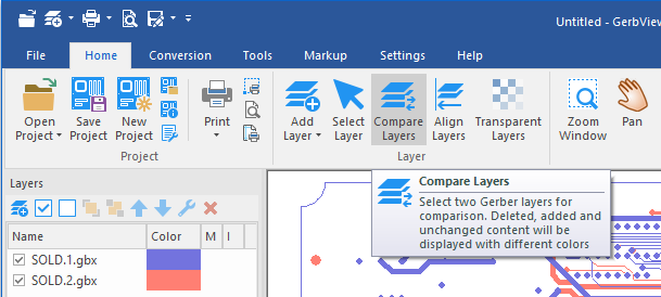 gerbview compare layers tool